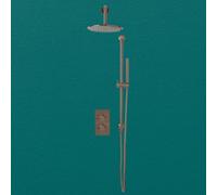 UK Homeliving Uk Home Living Avalon Core Round Handle Thermostatic Shower Valve, Drench Head & Handset Riserkit Brushed Bronze