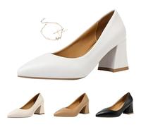 UK Ladies Pointed Toe Court Shoes,Chunky Block Heels Wedding Party Elegant Slip on Pumps Shoes,Wide Fit Heels White Pumps (White,38EU)