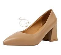UK Ladies Pointed Toe Court Shoes,Chunky Block Heels Wedding Party Elegant Slip on Pumps Shoes,Wide Fit Heels White Pumps (Nude,36EU)