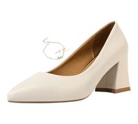 UK Ladies Pointed Toe Court Shoes,Chunky Block Heels Wedding Party Elegant Slip on Pumps Shoes,Wide Fit Heels White Pumps (Cream,39EU)
