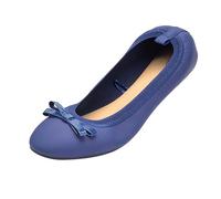 UK Ladies' Rollable Ballet Pumps Space-Saving Travel Flats Formal Wedding Shoes Women Memory Foam Collapsible Flats | Lightweight Foldable Design Blue