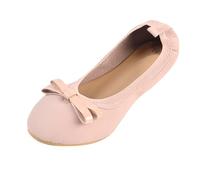 UK Ladies' Rollable Ballet Pumps Space-Saving Travel Flats Formal Wedding Shoes Women Memory Foam Collapsible Flats | Lightweight Foldable Design Pink