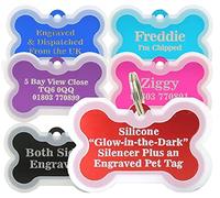 • UK Laser Engraved Red 38mm Bone Dog Tags with an Optional Glow in The Dark Silencer (38mm Bone + Silencer, red)