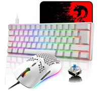 UK Layout 60% Mechanical Keyboard 62 Keys Blue Switch Wired USB C 14 Chroma RGB Backlit Gaming Keyboard + 6400DPI Ultra-Light Honeycomb Mouse + Large Mouse Pad, Compatible With PS4,Xbox,PC - White
