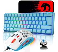UK Layout 60% Mechanical Keyboard 62 Keys Blue Switch Wired USB C 14 Chroma RGB Backlit Gaming Keyboard + 6400DPI Ultra-Light Honeycomb Mouse + Large Mouse Pad, Compatible With PS4,Xbox,PC - Blue