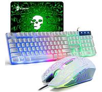 UK Layout Gaming Keyboard and Mouse Set Rainbow Backlit Ergonomic Light Up Keyboard 2400DPI 6 Buttons Optical LED Usb Gaming Mouse + Mouse Pads for PS4/Xbox One/Xbox