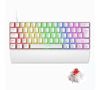 UK Layout Wired Gaming Keyboard with Wrist Rest Support, 60% Mechanical Keyboard 19 RGB Chroma Backlit 62 Keys Anti-Ghosting Ergonomic Keyboard Wrist Cushion Pad with Memory Foam-White/Red Switch