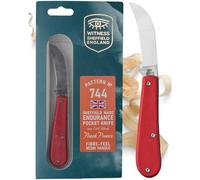 UK Legal Folding Pocket Knife - Endurance Peach Pruner 6cm 420H Stainless Steel Blade, Red Handle, EDC for Camping, Gardening, Farming, Bushcraft, Hiking - Handcrafted in Sheffield