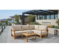 UK Leisure World Aluminium Metal Wooden Effect 8 Seater Corner Sofa Garden Conservatory Beige Set