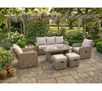 UK Leisure World Beige Natural Recliner Rattan Wicker Conservatory Outdoor Garden Dining Table And Chairs Set Furniture