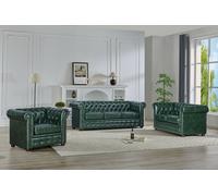 UK Leisure World Chesterfield Antique Green Faux Leather Sofa Set Suites Settee 3 2 1 Seater