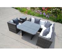 UK Leisure World Rattan Dining Garden Wicker Outdoor Conservatory Corner Sofa Furniture Set Cube Grey
