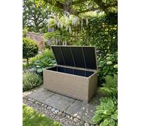 UK Leisure World Rattan Plastic Garden Wicker Extra Large Storage Box Cushions Waterproof Chest Beige
