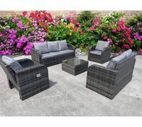 UK Leisure World Recliner Recline Coffee Table Stools Sun Bed Rattan Wicker Conservatory Outdoor Garden Furniture Set Corner Sofa Grey
