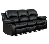 UK Leisure World Three Seater 3 Recliner Black Sofa Set Suites Settee Black Leather 3 Seater Armchair Faux Leather