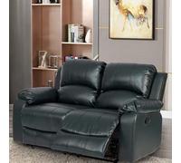UK Leisure World Two Seater Twin 2 Recliner Black Sofa Set Suites Settee Black Leather 2 Seater Armchair Faux Leather