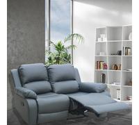 UK Leisure World Two Seater Twin 2 Recliner Grey Sofa Set Suites Settee Grey Leather 2 Seater Armchair Faux Leather