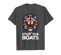 UK Lion Flag. Stop The Boats T-Shirt, Men, Dark Heather Grey, Large