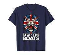 UK Lion Flag. Stop The Boats T-Shirt, Men, Navy Blue, Medium