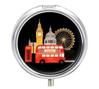 UK London City Landmarks Pill Box Round Pill Organizer Pill Case | Pill Holder,3 Compartment,Medicine Organizer,Portable,Pill Container,for Travel Pocket Purse