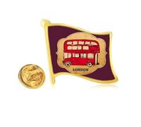 UK London Umbrella Stamp Red Bus Golden Metal Flag Lapel Pin Badge
