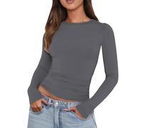 UK Long Sleeve Slim Fit Sexy Tops for Women Women's Long Sleeved Round Neck Slim Fit Bottom Sweater 2024 Basic Clothing For Outdoor Wear Sports Top Basics Clothes (Grey, S)