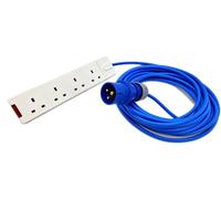 UK Made 10 Metre CEE 16A Plug to 13a 4-Gang UK Socket Strip. Fly Lead
