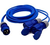 UK Made 2-Way 16 Amp Plug to 2 x 16 Amp Coupler Mains Power Splitter Cable Hookup Lead. (5 Metres)