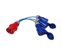 UK Made 3-Phase to 230V 16Amp 3-Way Break-Out Cable CEE 5-Pin 400V Plug to Three 16A CEE 230v Sockets (16 Amp Red and Blue, Length 1.5 Metres)