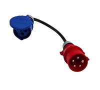 UK Made 400v 3-Phase CEE Plug to 240v L1 Fly Lead Converter (Red 16A 400v Plug to Blue 16A 240v CEE Coupler)