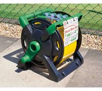 UK Made Garden Thru Feed Hose Reel Set with 25M Hose with Adjustable Spray Nozzle and 5 Connectors. 2-in-1 as Free Standing or can be Wall Mounted. (X7082) Free UK Postage