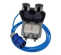 UK Made Marine Hookup CEE Plug to Twin 13A RCD Switched Sockets Power Cable IP44 to IP66 UK (16 Amp Plug, 15 Metres)