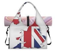 UK Map Flag Sports Duffle Bag with Shoe Compartment British Flag Weekend Overnight Bags Tote Cabin Luggage Bag for Gym Yoga Travel