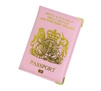 UK Passport Holder Cover PU Leather Travel Wallet Organizer for British Passport with Card Slots for Credit Cards and Boarding Passes (Pink)