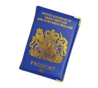 UK Passport Holder Cover PU Leather Travel Wallet Organizer for British Passport with Card Slots for Credit Cards and Boarding Passes (Blue)