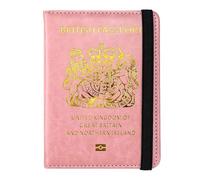 UK Passport Holder With Card Slots And Elastic Strap PU Leather Passport Protector Portable Travel Wallet Organizer For Passport Credit Cards Boarding Pass Suitable For Men And Women (PINK)