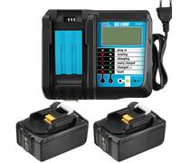 (UK Plug) 3A Charger with 2pcs 18V Rechargeable Battery LiIon Battery Replacement Power Tool Battery for MAKITA BL1860 BL1815