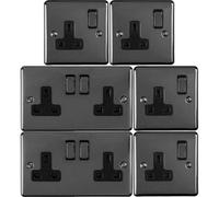 Uk Plug Socket Pack -2X Twin & 4X Single Gang- Black Nickel / Black 13A Switched
