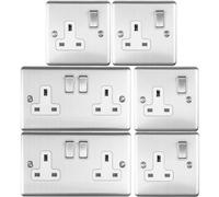 Uk Plug Socket Pack -2X Twin & 4X Single Gang- Satin Steel / Grey 13A Switched