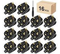 UK Plugs with 13 AMP Fused, 3 pin Mains Plug with Cord Grip Rewireable Heavy Duty Electrical Plug, Rubber Composite Plug, 16 Pack - Black