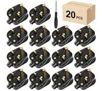 UK Plugs with 13 AMP Fused, 3 pin Mains Plug with Cord Grip Rewireable Heavy Duty Electrical Plug, Rubber Composite Plug, 20 Pack - Black