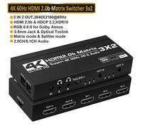 (UK Power Plug, ZY-HM32) 2x2 HDMI-compatible Matrix Switch Splitter with SPDIF & L/R 3.5mm HDR HDMI-compatible Switch 4x2 Support HDCP 2.2 ARC 3D 4K@60Hz