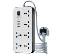 UK Power Strip outlets socket 6 AC Plug Outlets Extender switch and 3 USB & 1 type-c Ports, 2500W/10A,5.9Ft Plug Heavy Duty Extension Cord for Home, Office (White)