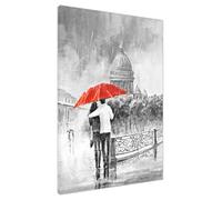 UK Print House Couple Embracing On Bridge In Rain Canvas Wall Art - Premium Prints and Decor for Office, Study, Living Room, Kitchen Large (30 x 20 cm - 12" x 8" inch)