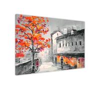 UK Print House Orange Street Tree Landscape Canvas Wall Art - Scenic Nature Prints for Living Room, Office, Bedroom Large (102 x 76 cm - 40" x 30" inch)