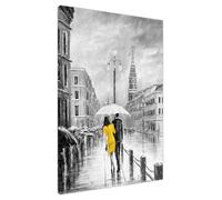 UK Print House Romantic Walk In Rainy City Canvas Wall Art - Premium Prints and Decor for Office, Study, Living Room, Kitchen Large (61 x 41 cm - 24" x 16" inch)