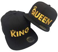 UK Printwear King Queen Pair Embroidered Rapper Cap Set Black
