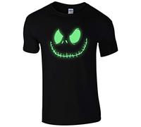UK Printwear Smiling Jack T-Shirt - Spooky Scary Halloween (3XL - Black + Glow in The Dark)