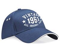 UK Printwear Vintage Birthday Years Baseball Cap - 1961 60th Birthday Gift for Men (Navy + White)