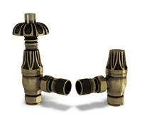 Uk Radiators 1/2Bsp 10mm Angled Antique Brass Traditional Thermostatic Radiator Valve & Lockshield Signature Metal Head